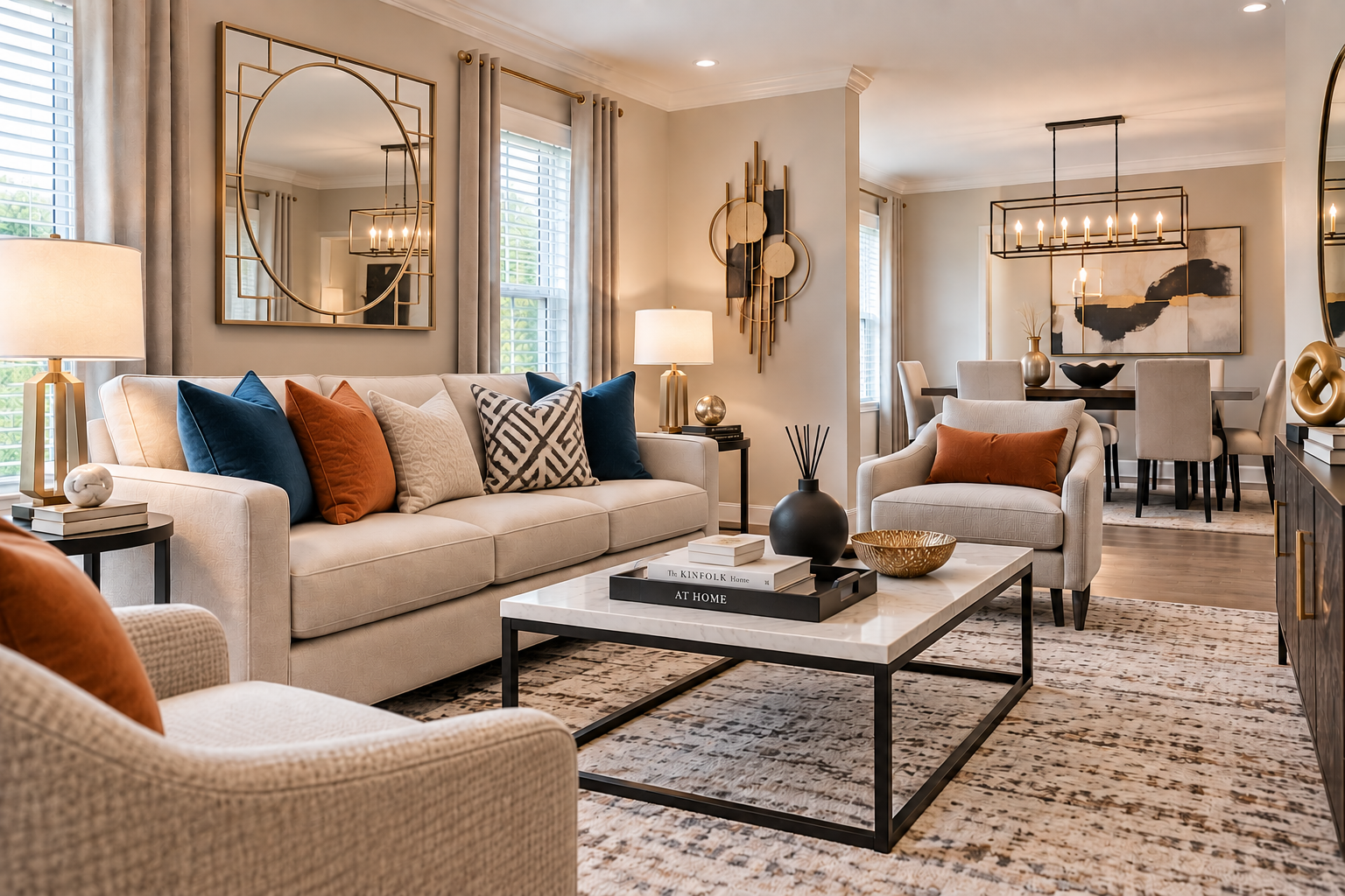 Modern furnished Deez Place shared-home living and dining area